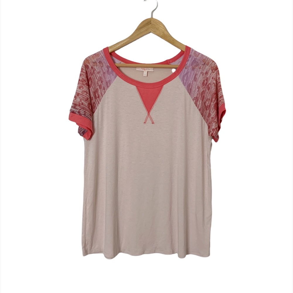 Hailey & Co. Cheetah Print Burnout Sleeves Top Size Large Womens Pink Cream
